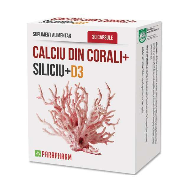Calciu din Corali + Siliciu + D3, 30 capsule, Parapharm